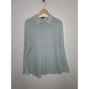 Theory Top Womens Classic Straight Size XL 100% Organic Cotton Stripe Teal White